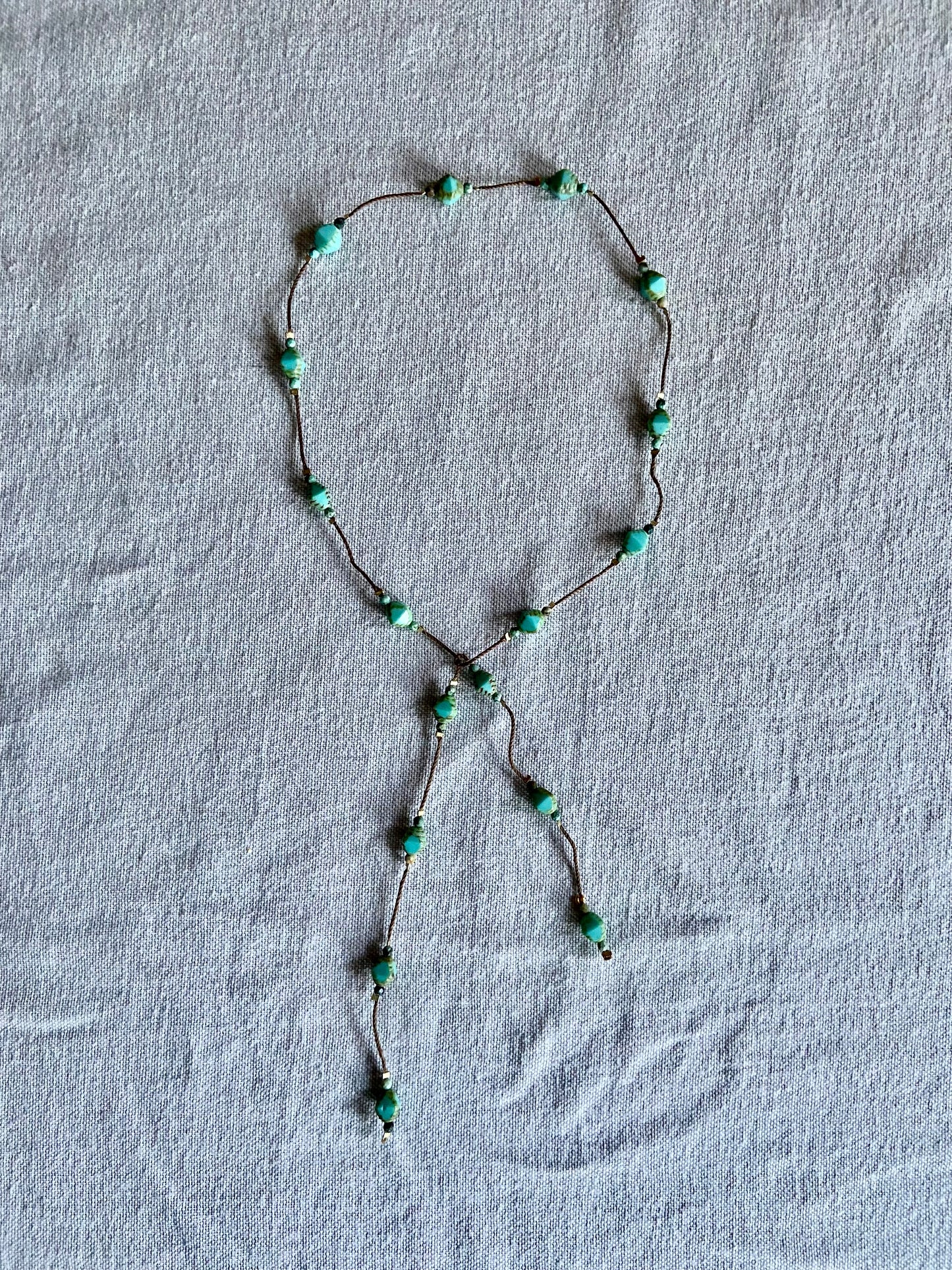 Teal and brown lariat necklace