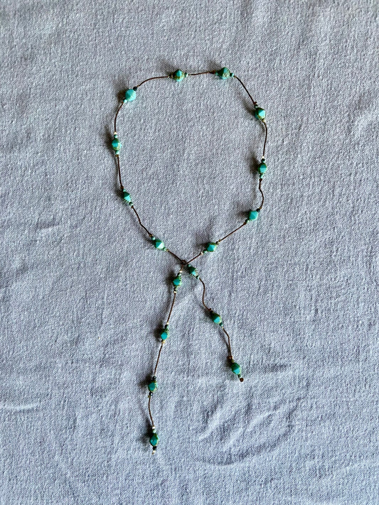 Teal and brown lariat necklace